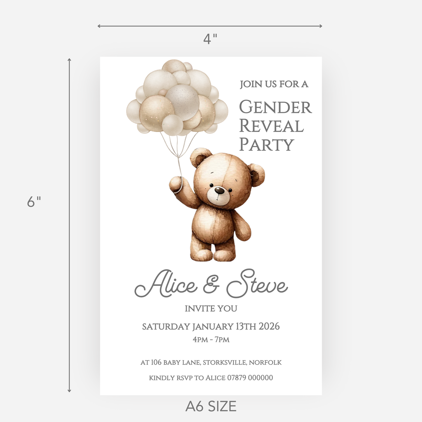 Cute Teddy Gender Reveal Invitations (Pack of 10) - P148