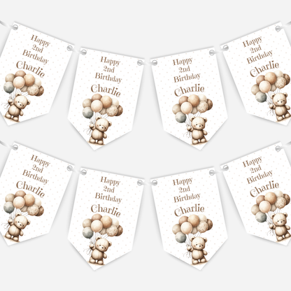 Cute Teddy & Balloons Birthday Bunting - B120