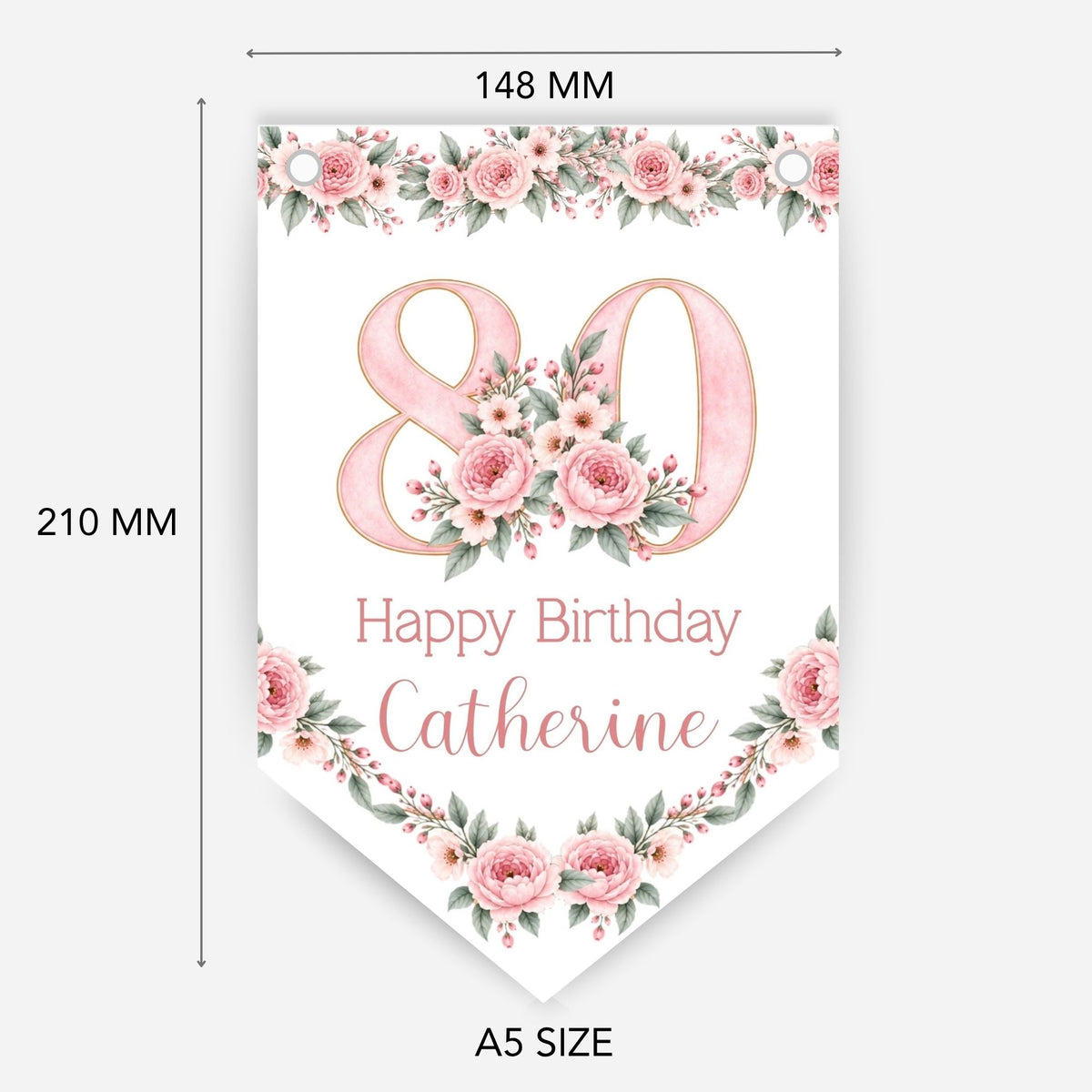 Flower Birthday Bunting Decoration – Custom Name & Age - Party Banner – 2 Colours Available – B328