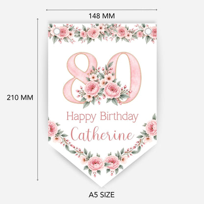 Flower Birthday Bunting Decoration – Custom Name & Age - Party Banner – 2 Colours Available – B328