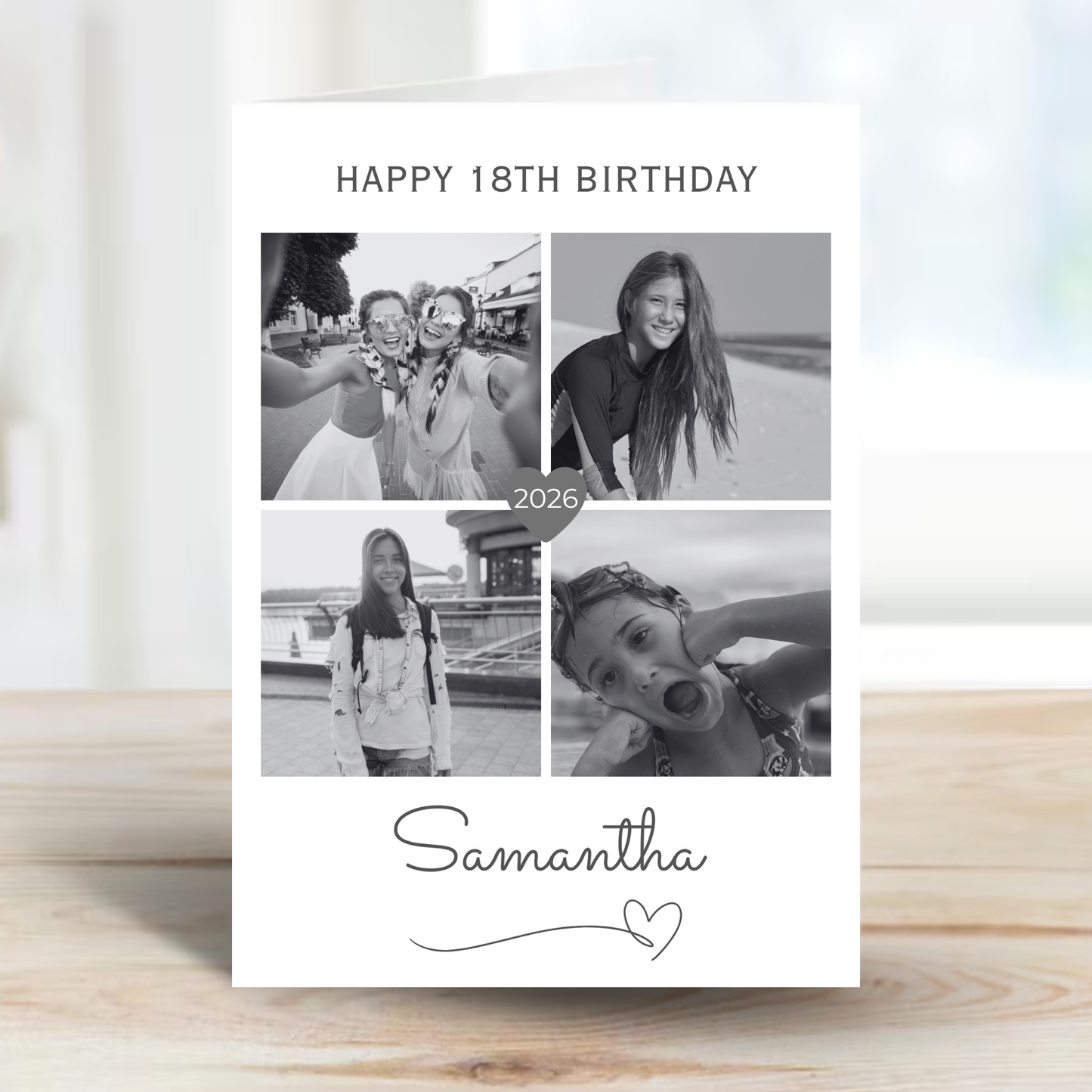 Black and White  Four Photo Birthday Card - PC15