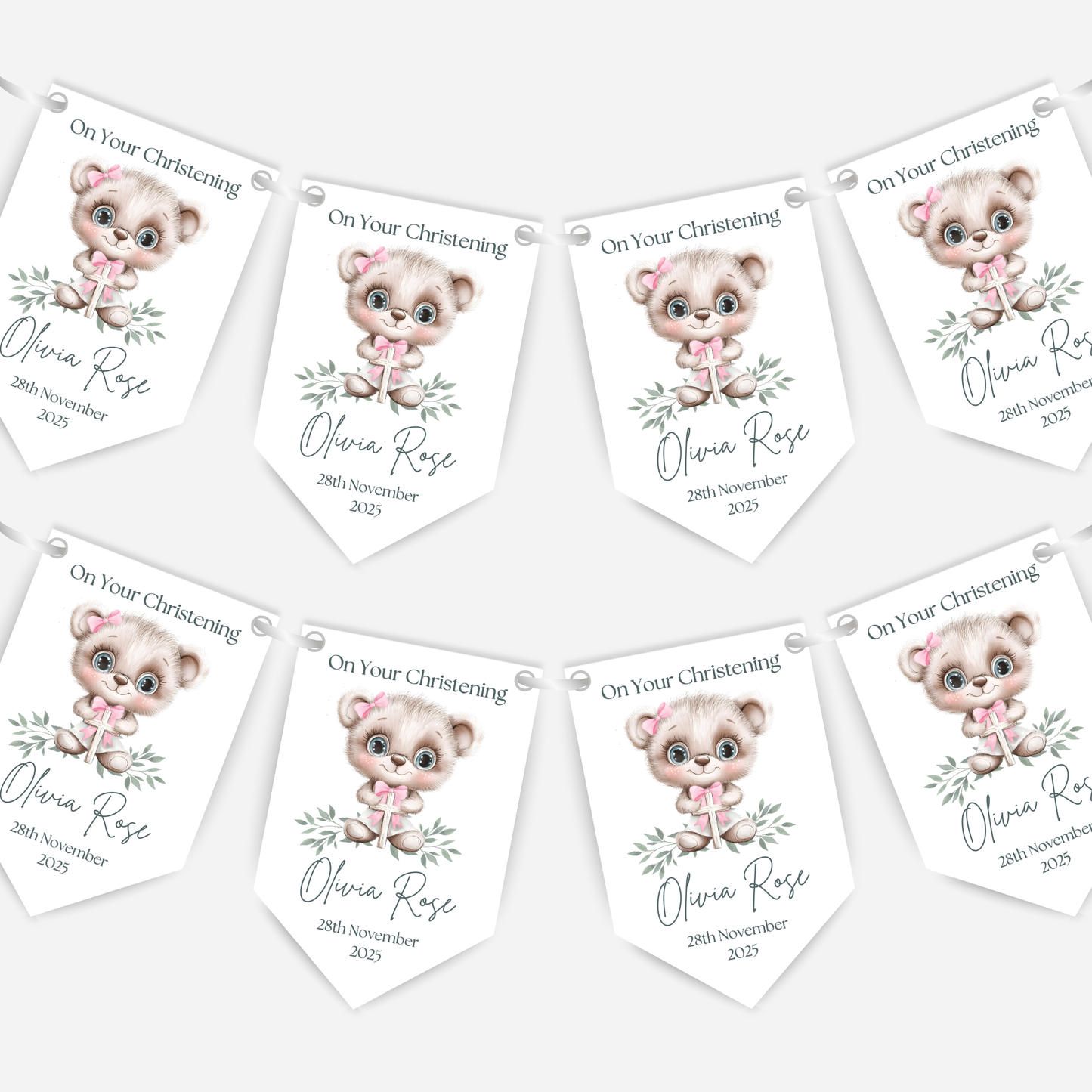 Cute Teddy Christening or Baptism Bunting - B204