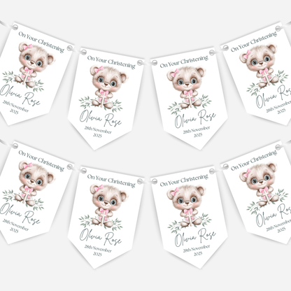 Cute Teddy Christening or Baptism Bunting - B204