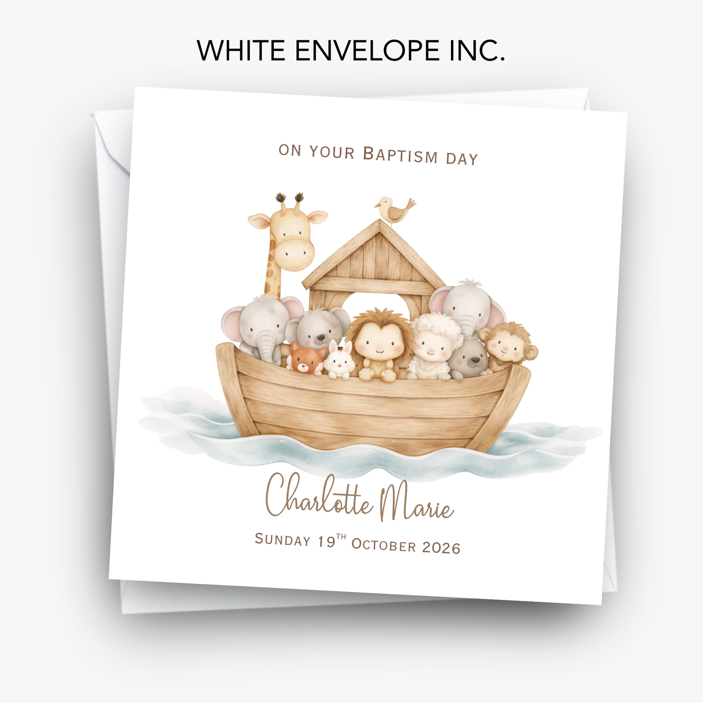 Christening & Baptism Noah Ark Card - Neutral Design - C873
