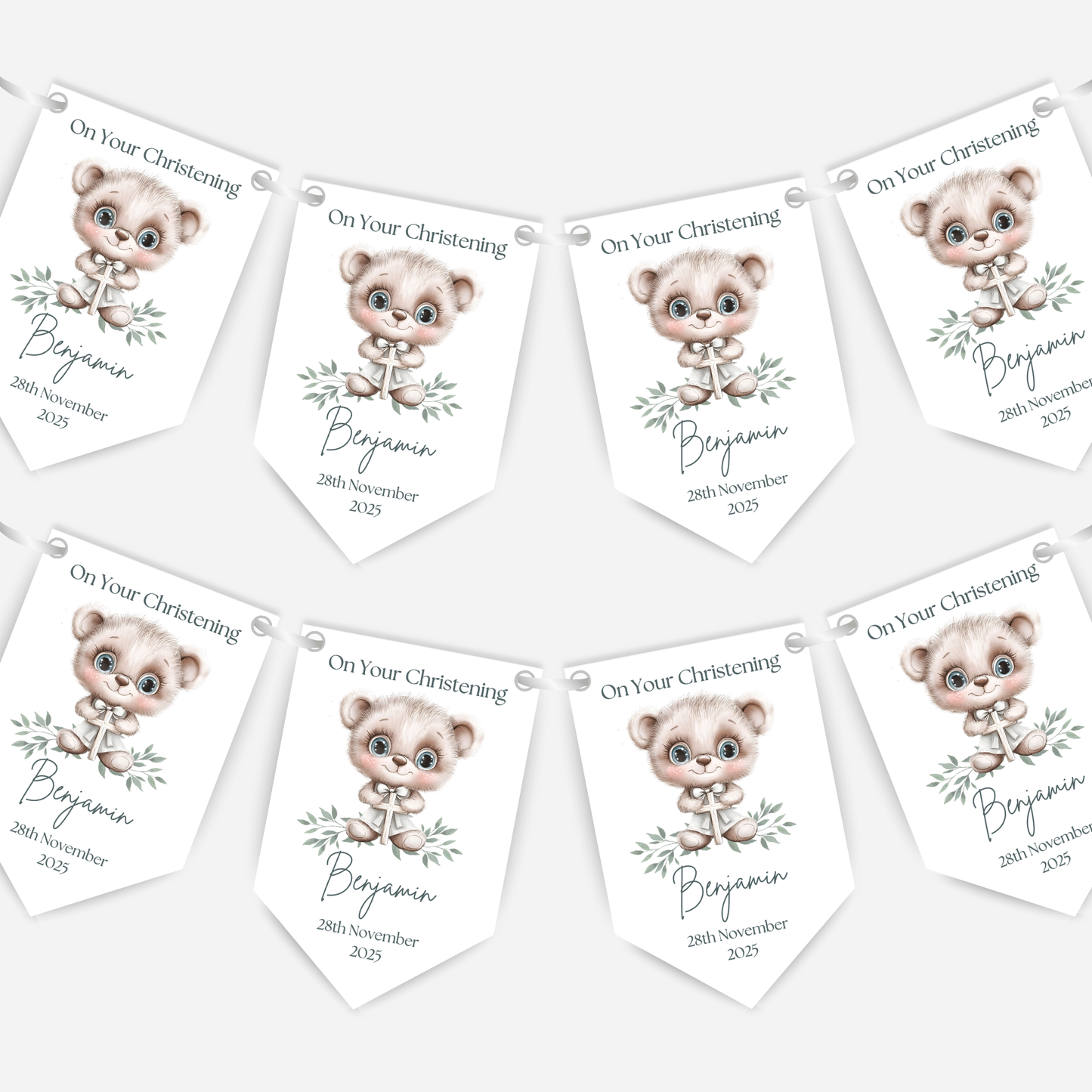 Cute Teddy Christening or Baptism Bunting - B203