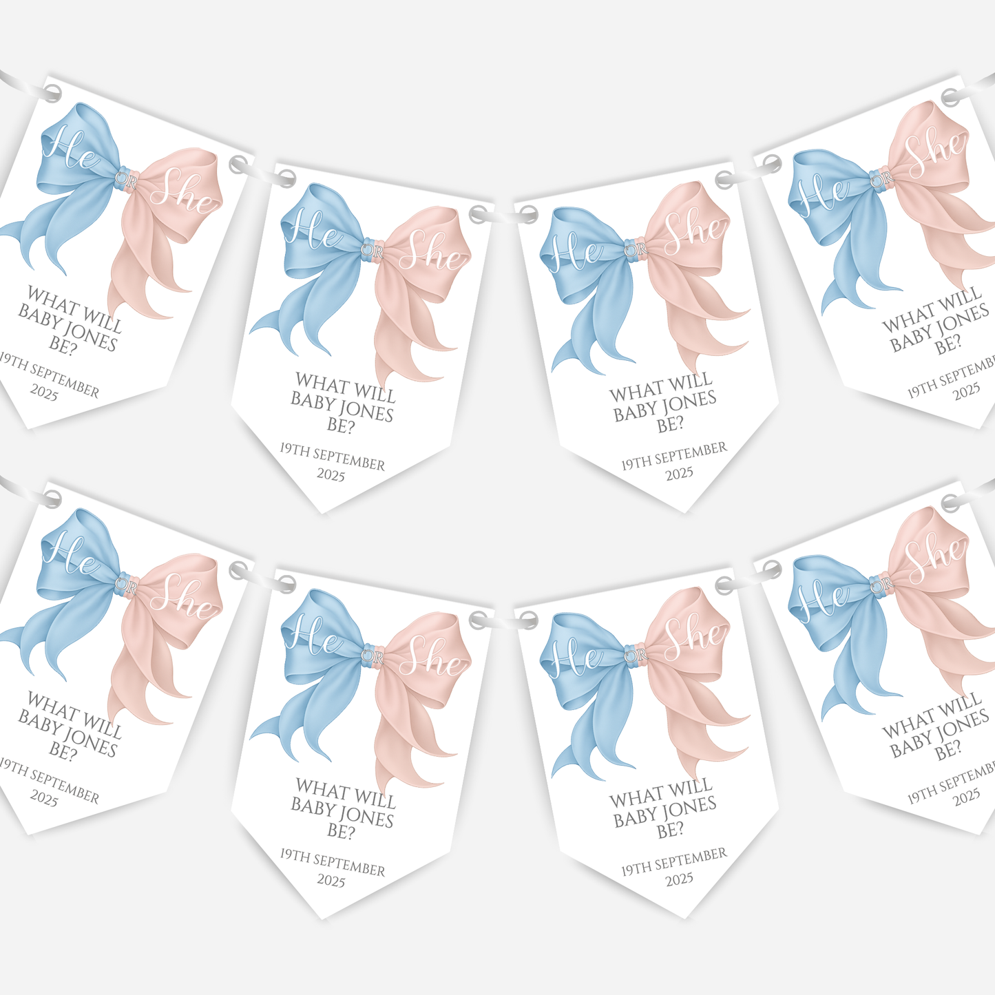Pink and Blue Bow Gender Reveal Bunting - B225