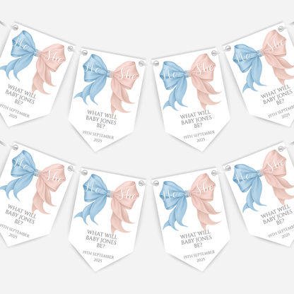 Pink and Blue Bow Gender Reveal Bunting - B225