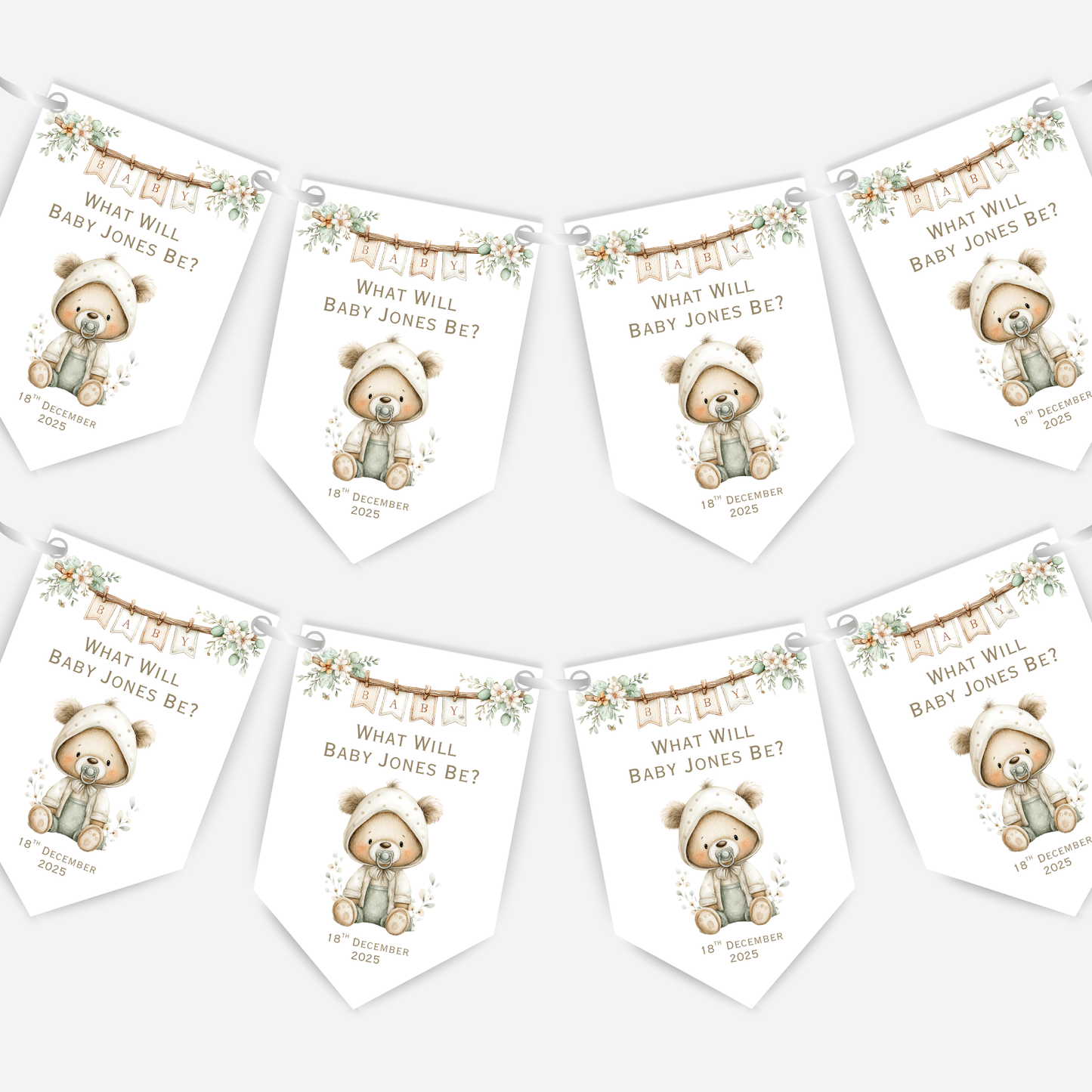 Cute Teddy Bear Gender Reveal Bunting - B226