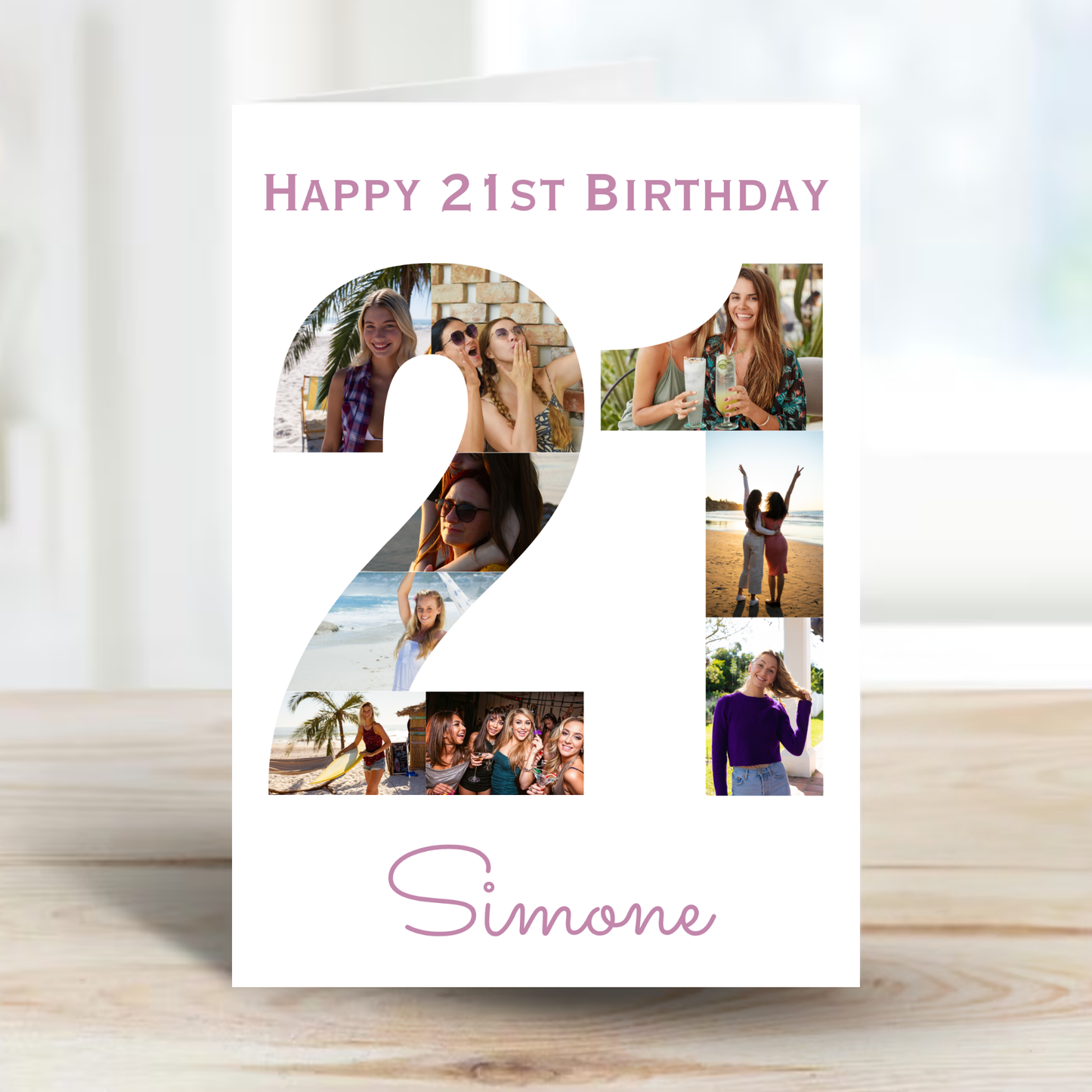Pink 21st Birthday Photo Collage Card - PC07