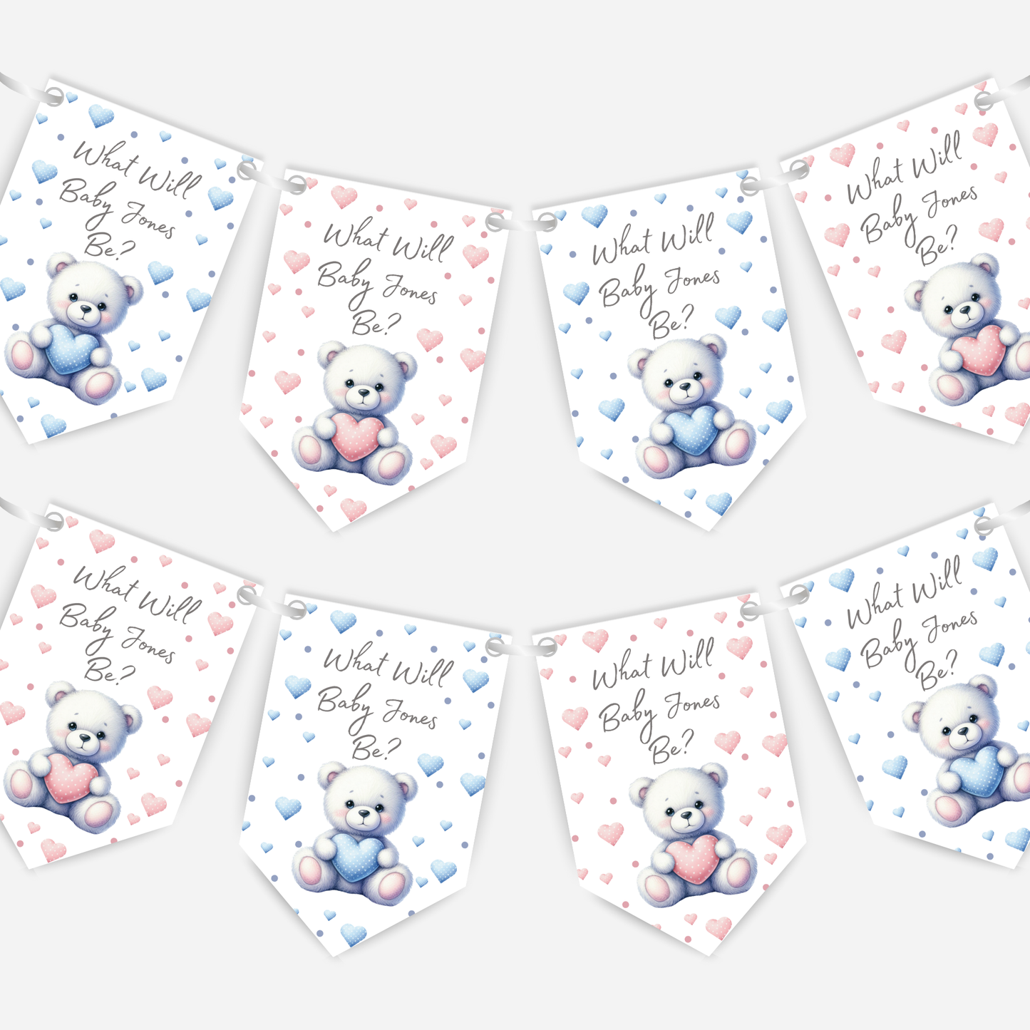 Cute Teddy Bear Blue and Pink Gender Reveal Bunting - B187
