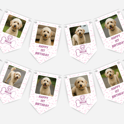Dog Birthday Photo Bunting In Pink - B238