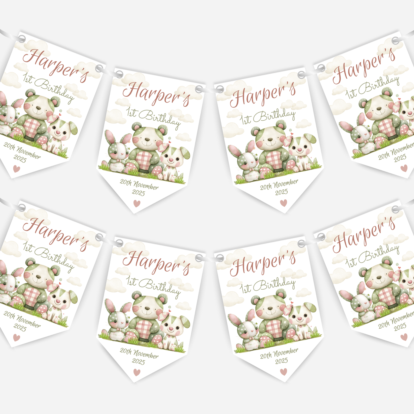 Cute patchwork animal 1st Birthday Bunting - B233