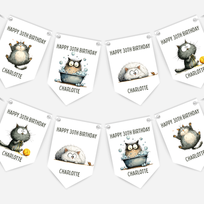 Whimsical Funny Cat Birthday Bunting - For Any Age – B260