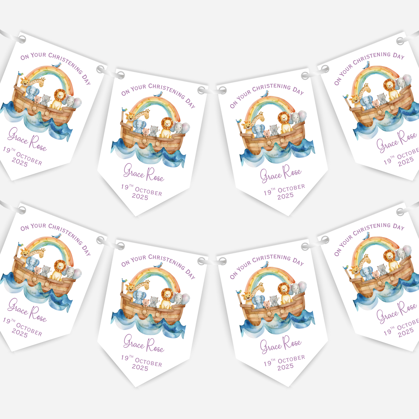 Noah's Ark Christening or Baptism Pink Bunting - B220