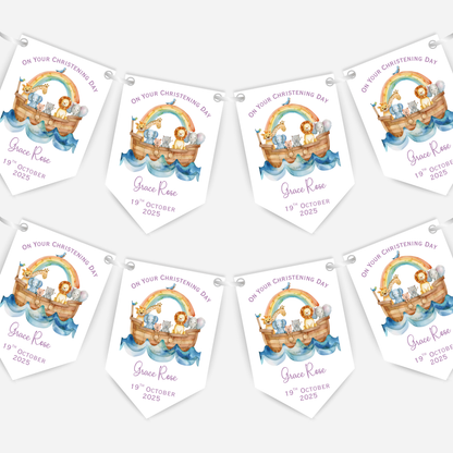 Noah's Ark Christening or Baptism Pink Bunting - B220