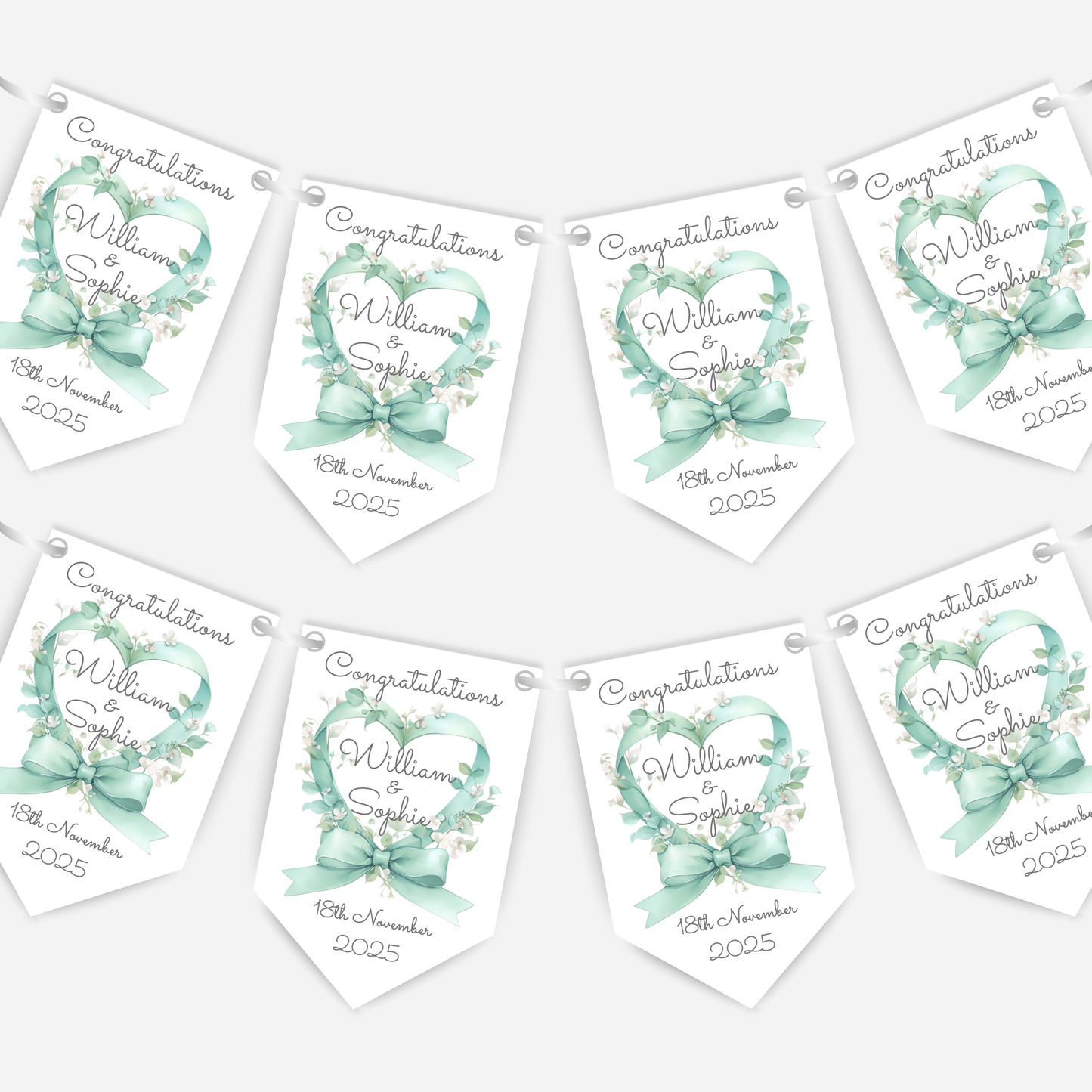 Engagement or Wedding Heart and Bow Bunting - B206