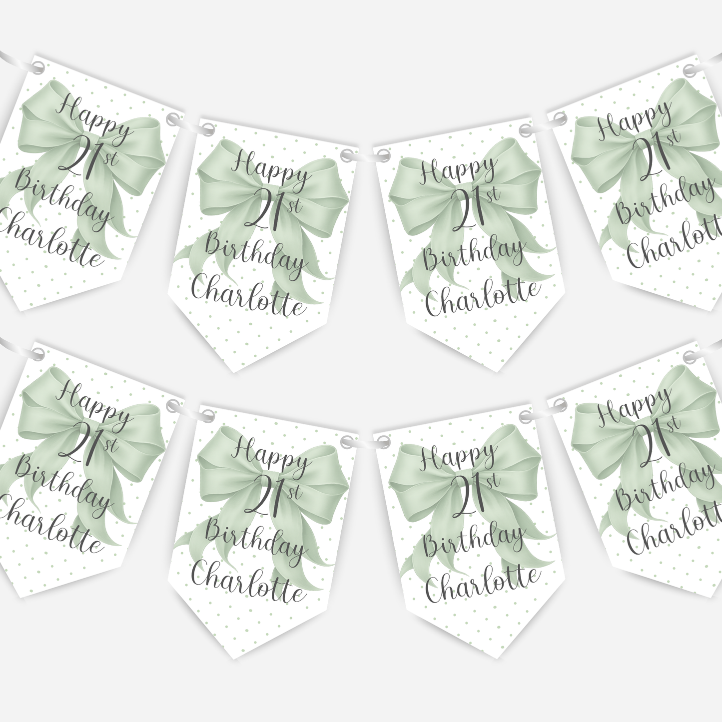 Pretty Sage Green Bow Bunting - B276