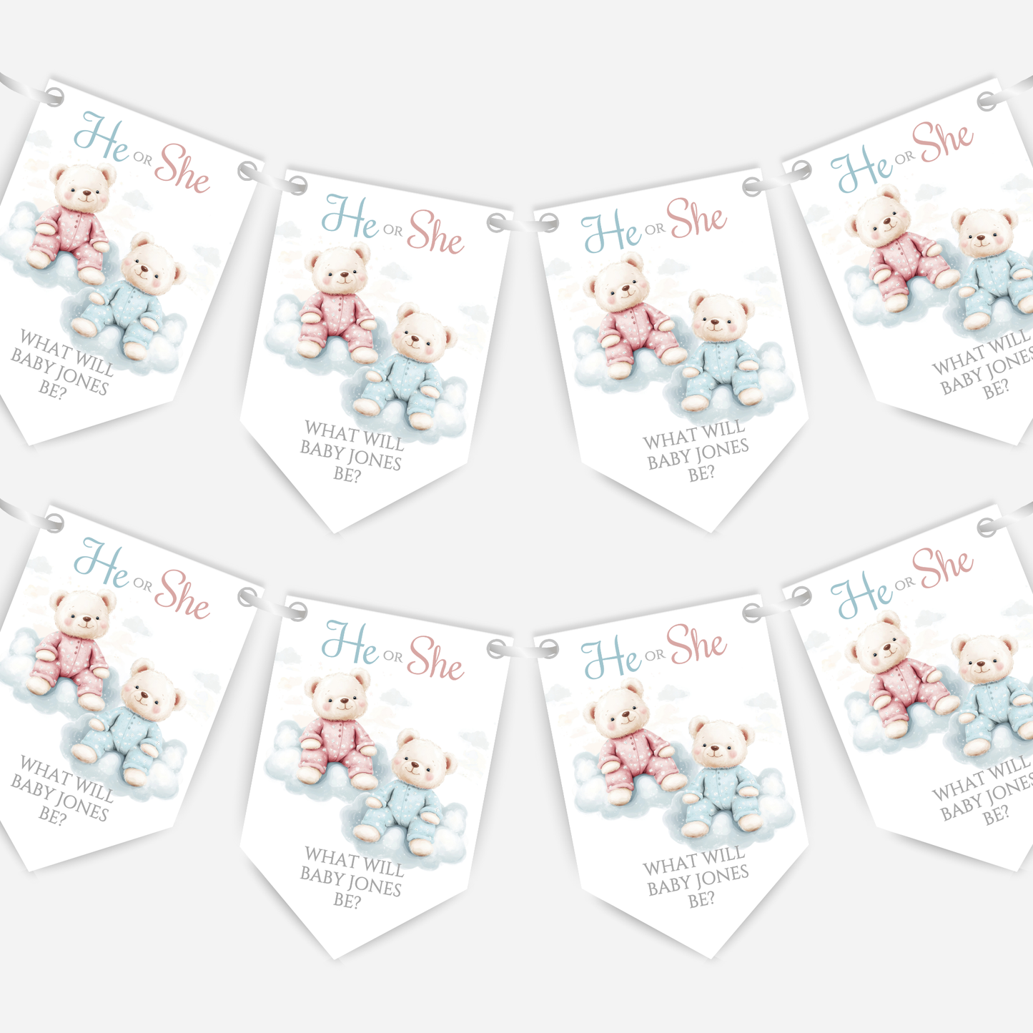 Cute Pink and Blue Teddy Bear Gender Reveal Bunting - B202