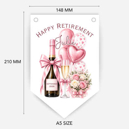 Retirement or any occasion bunting, pretty flowers, fizz and balloons design - B313