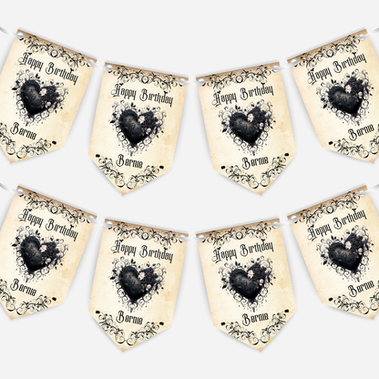 Gothic Black Lace Heart Bunting - B150