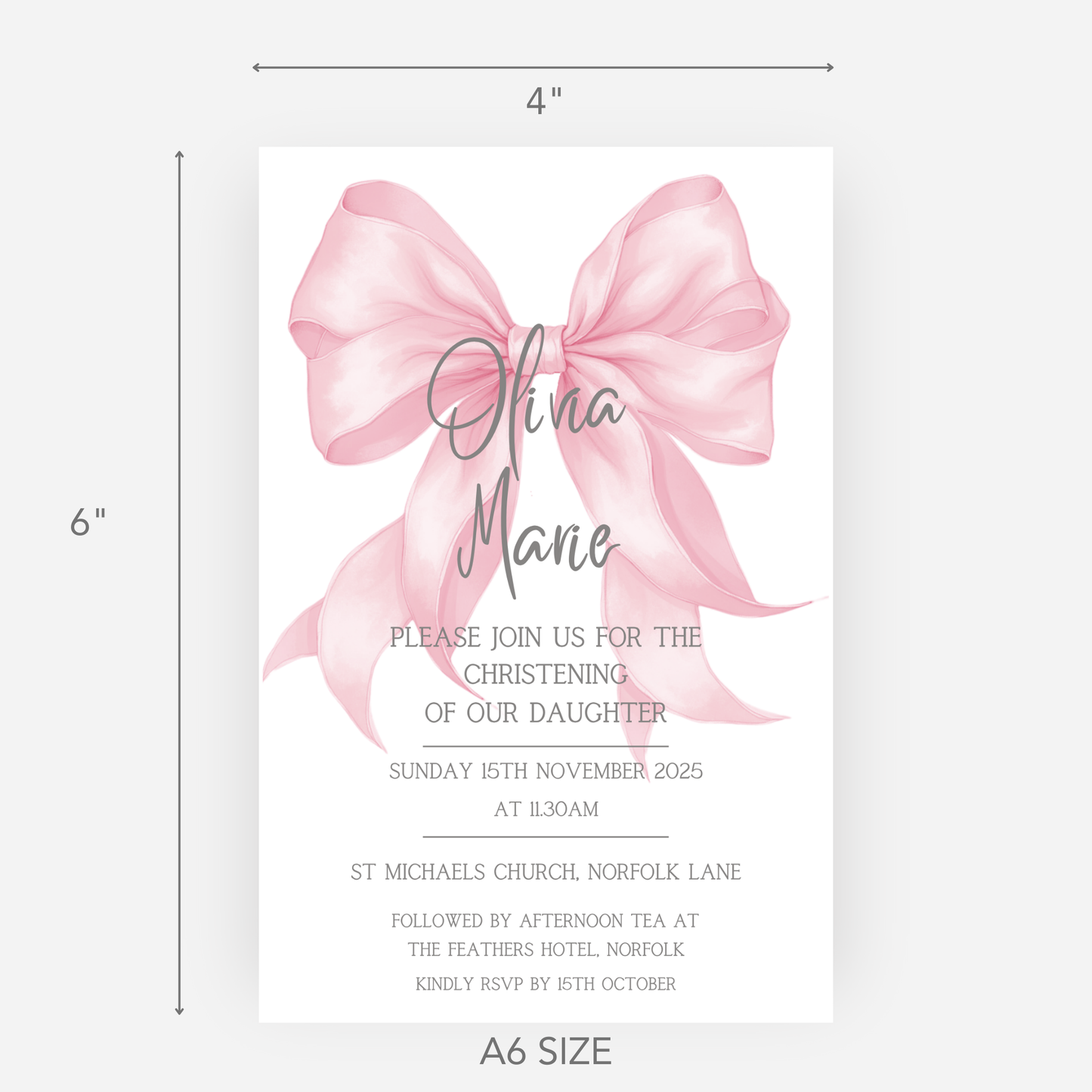 Christening or Baptism Bow Invitation (Pack of 10 ) - P158