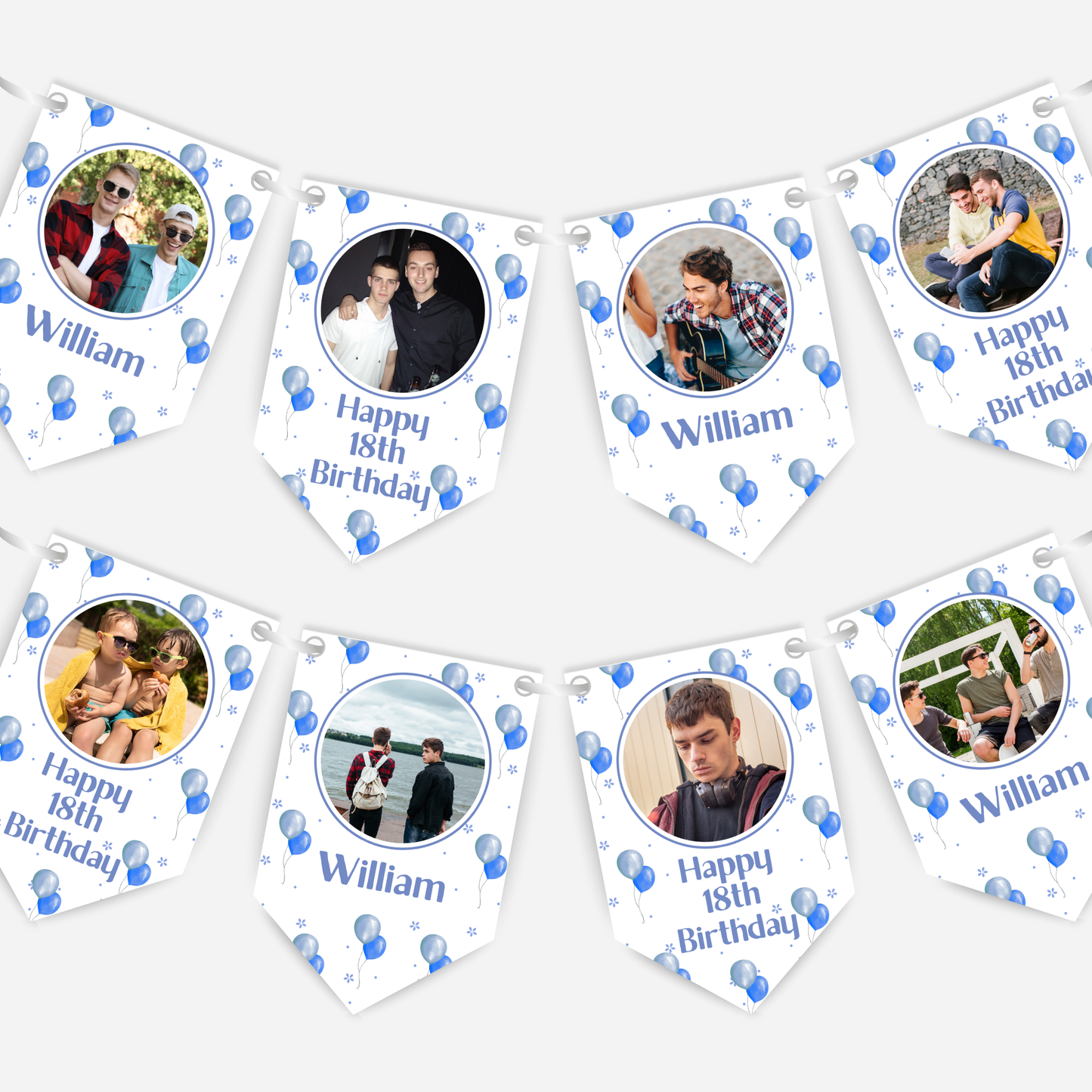 Personalised Blue Balloons Any Age Photo Bunting - B186