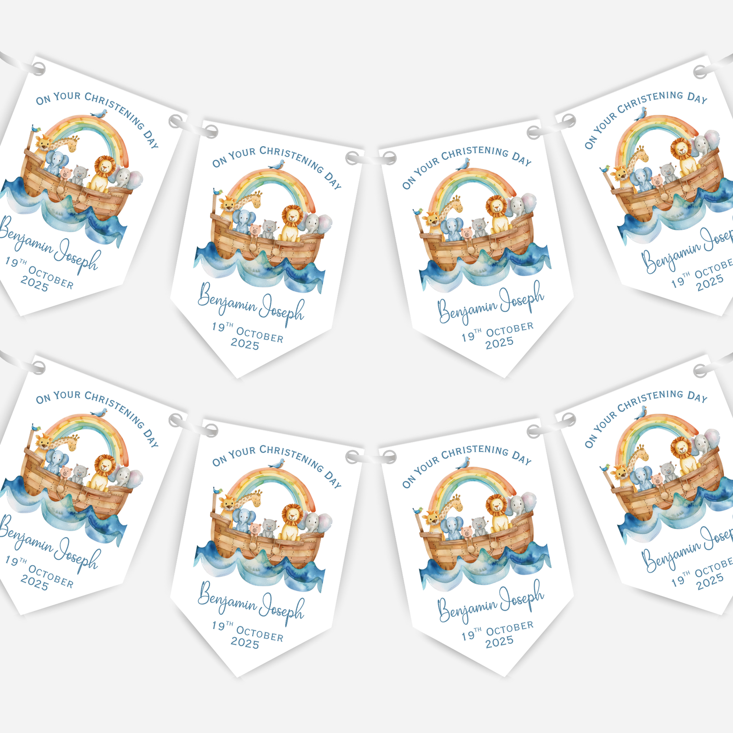Noah's Ark Christening or Baptism Blue Bunting - B219