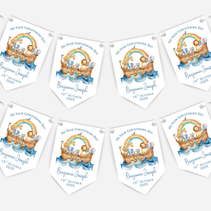 Noah's Ark Christening or Baptism Blue Bunting - B219