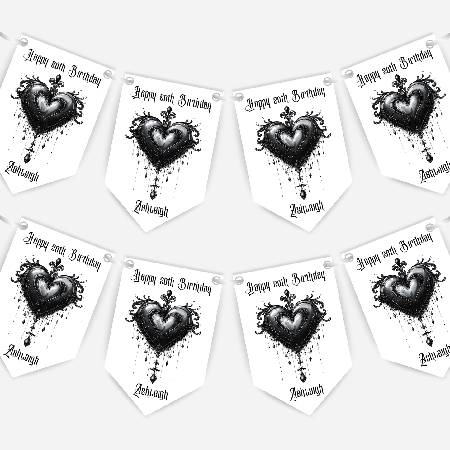 Gothic Style Black Lace Heart Bunting - B214