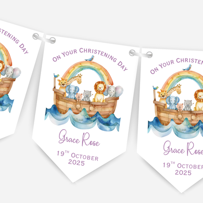 Noah's Ark Christening or Baptism Pink Bunting - B220