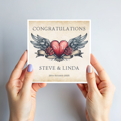 Tattoo Style Wedding or Engagement Card - C500