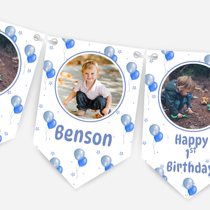 Personalised Blue Balloons Photo Bunting - B184