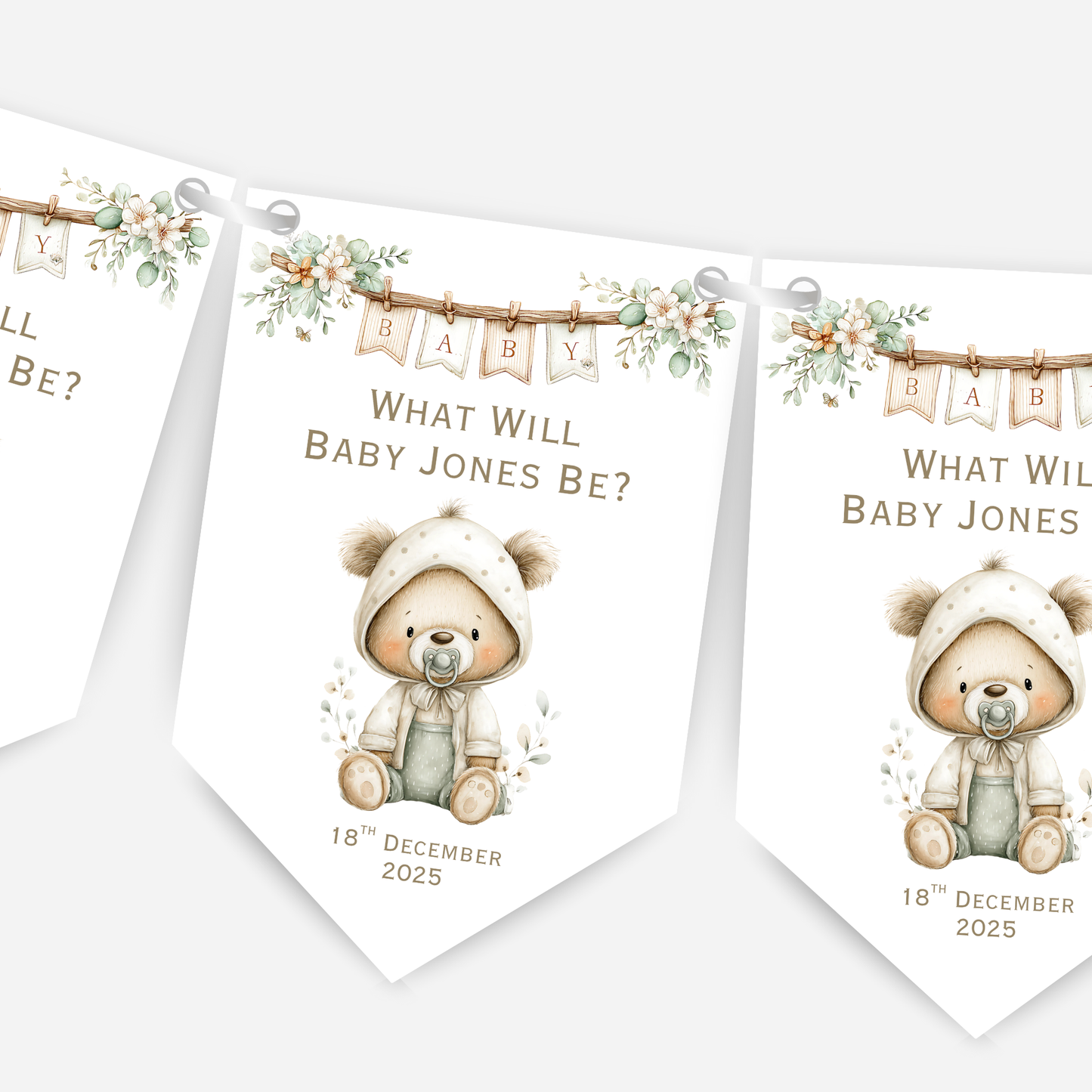 Cute Teddy Bear Gender Reveal Bunting - B226