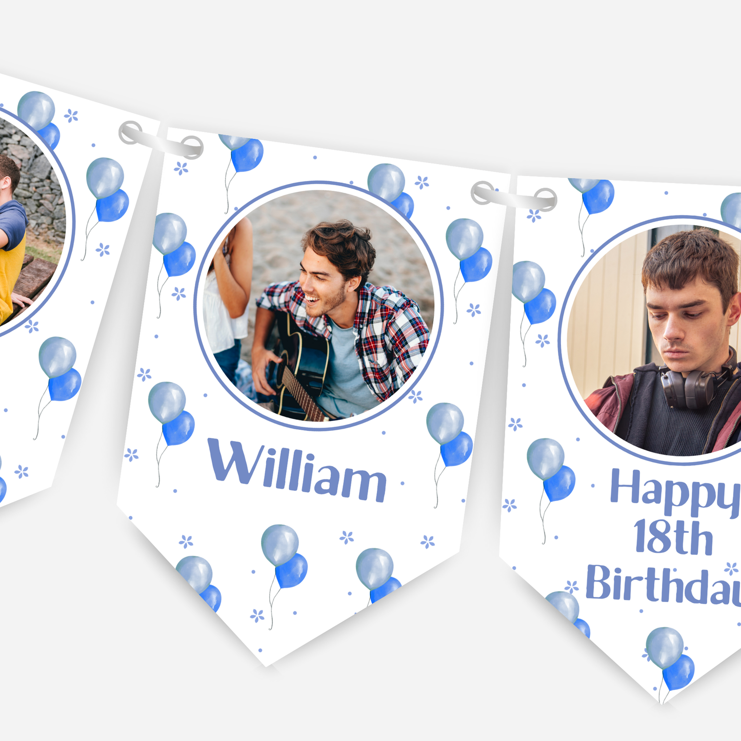Personalised Blue Balloons Any Age Photo Bunting - B186