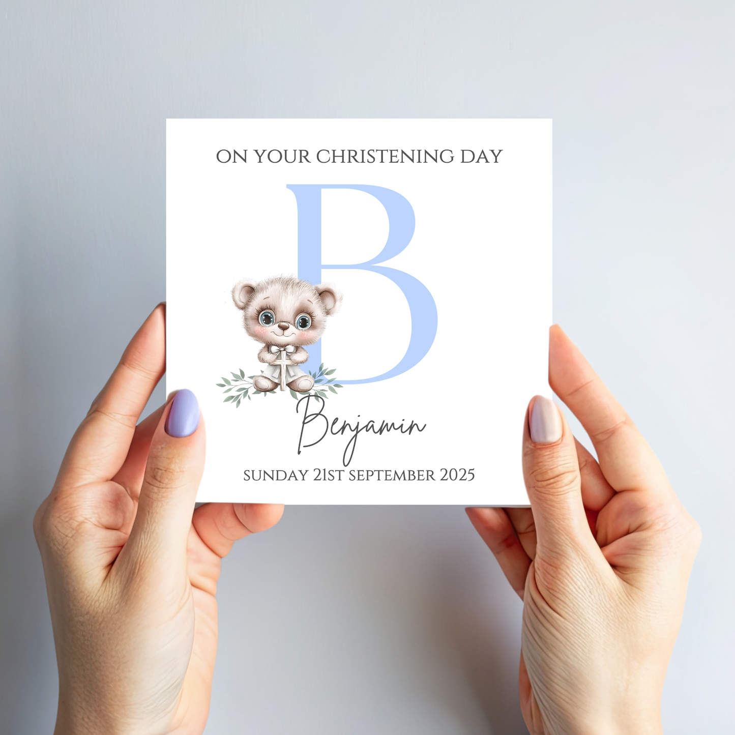 Initial Christening or Baptism Teddy Card - C631