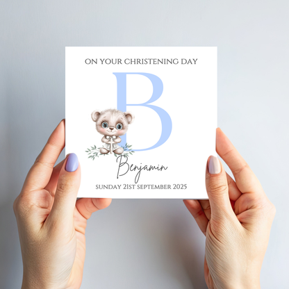 Initial Christening or Baptism Teddy Card - C631