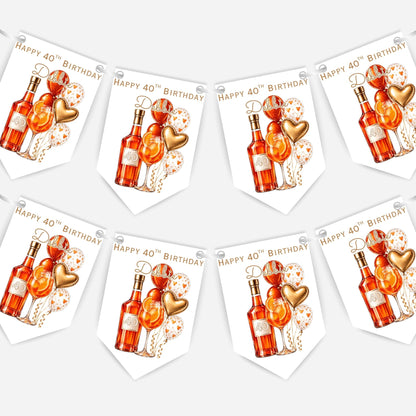 Cocktail and Balloons Birthday Bunting Decoration – Custom Name & Age - Party Banner – 3 Colours Available – B321