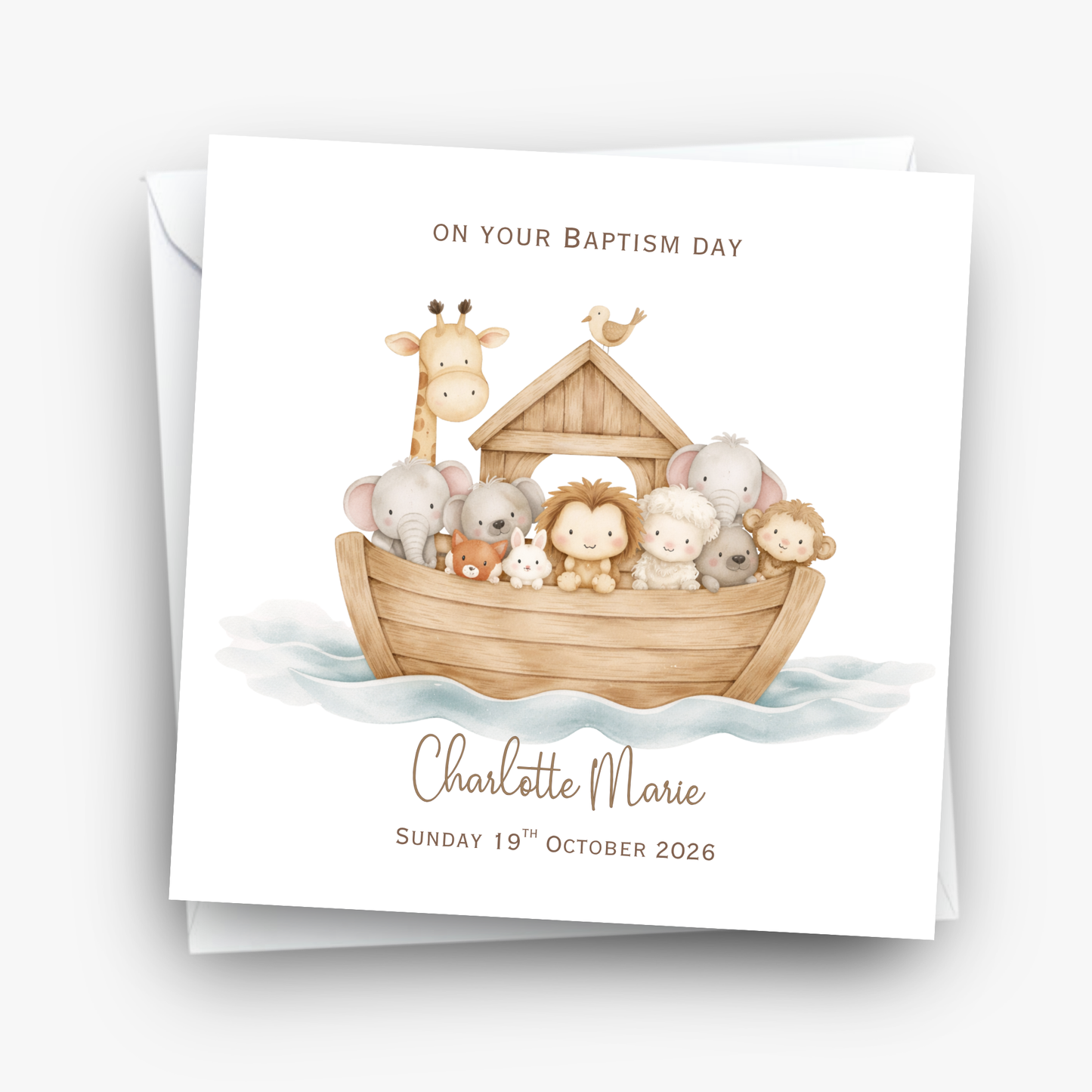 Christening & Baptism Noah Ark Card - Neutral Design - C873