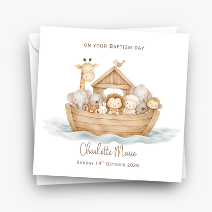 Christening & Baptism Noah Ark Card - Neutral Design - C873