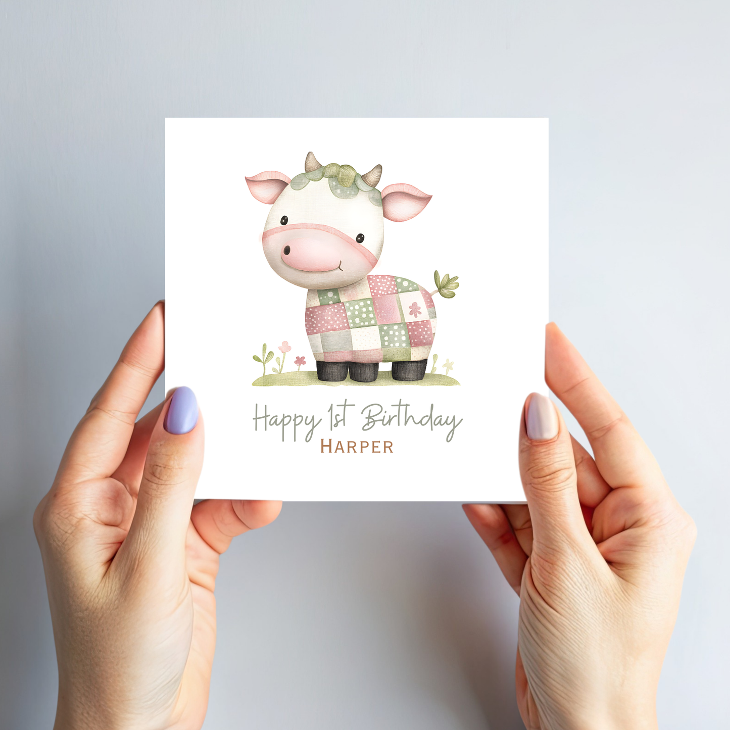 Cute Patchwork Cow Birthday Card - C599