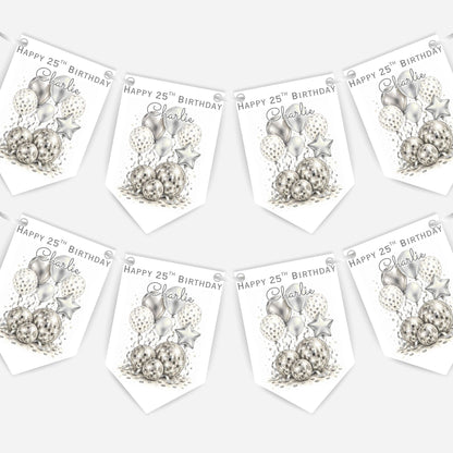Disco Ball and Balloons Birthday Bunting Decoration – Custom Name & Age - Party Banner – 2 Colours Available – B324