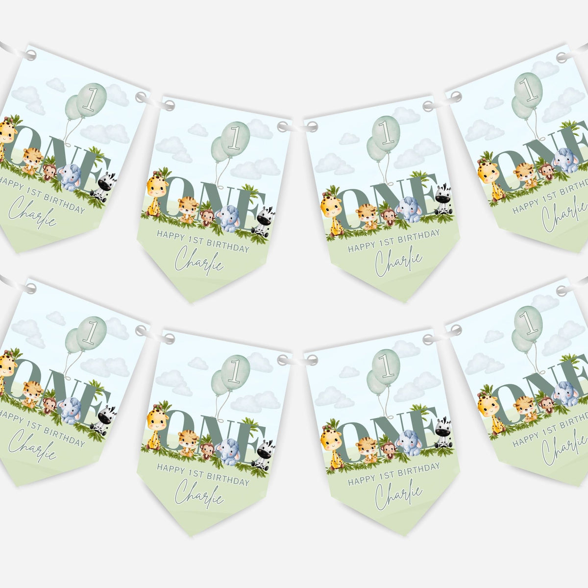 1st Birthday Baby Safari AnimalBunting - B326