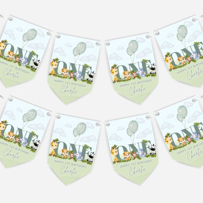 1st Birthday Baby Safari AnimalBunting - B326