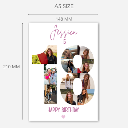 Pink 18th Birthday Photo Collage Card - PC04