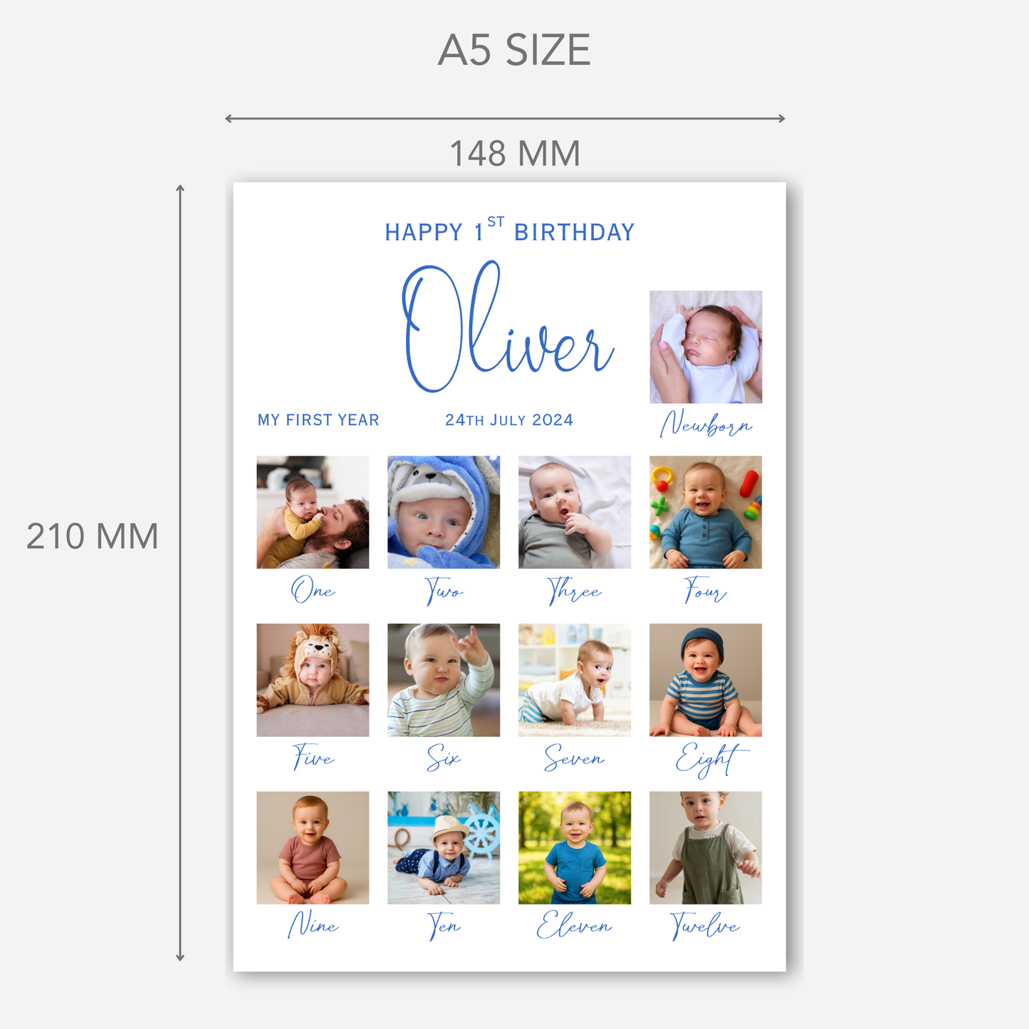 Newborn to 12 Months Milestone - Personalised 1st Birthday Photo Card - PC57