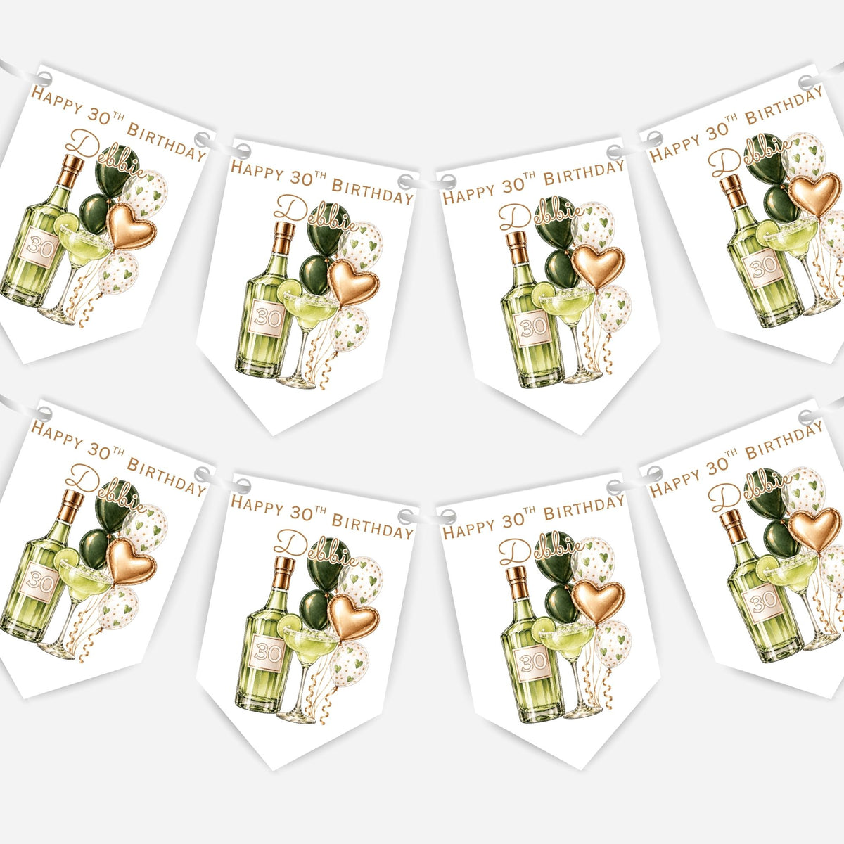 Cocktail and Balloons Birthday Bunting Decoration – Custom Name & Age - Party Banner – 3 Colours Available – B321