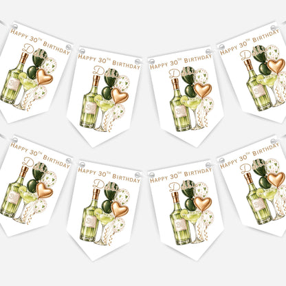 Cocktail and Balloons Birthday Bunting Decoration – Custom Name & Age - Party Banner – 3 Colours Available – B321