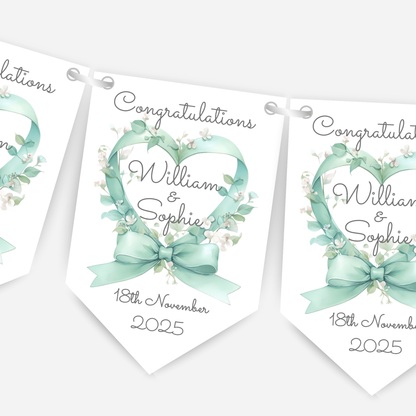 Engagement or Wedding Heart and Bow Bunting - B206