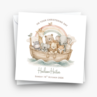 Christening & Baptism Noah Ark Card - Neutral Design - C871