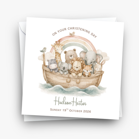 Christening & Baptism Noah Ark Card - Neutral Design - C871
